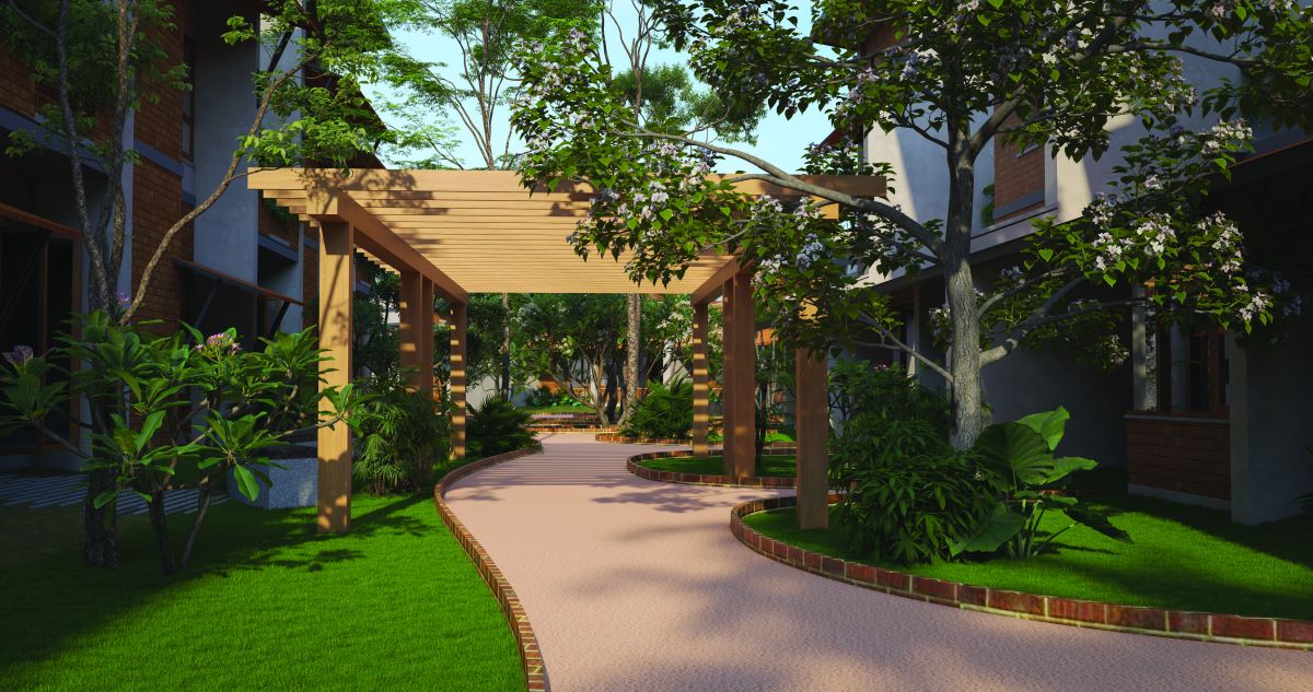 Pergola walkway through gardens at Republic of Nature