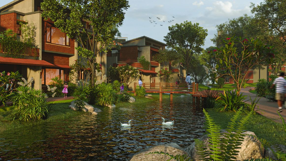 Residences beside a landscaped water body at Republic of Nature