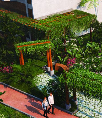 Pergola garden with flowering landscape at Republic of Nature